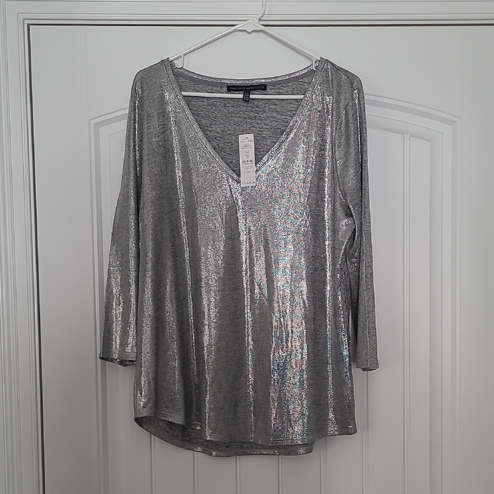 White House Black Market Shimmering Silver Blouse